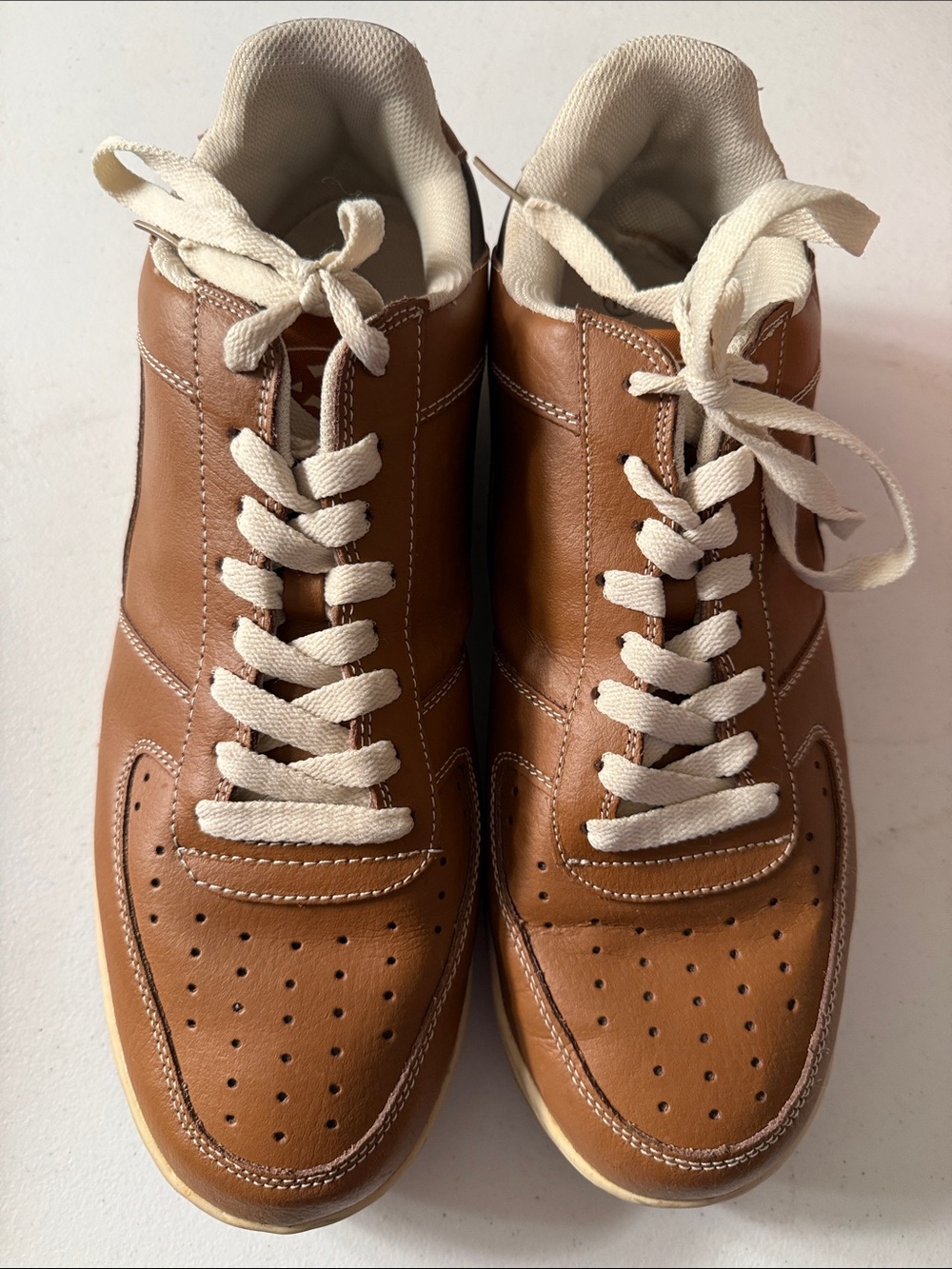 Men's Brown Leather Sneakers with Cream Laces